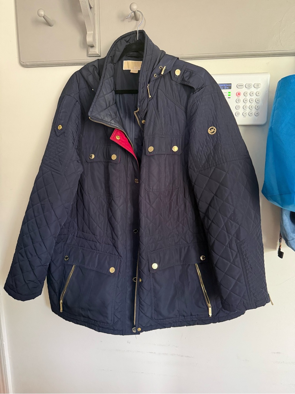 Michael Kors Quilted Navy Puffer Jacket with Gold Hardware